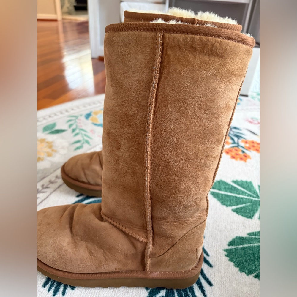 UGG Tall Suede Shearling Boots in Chestnut - Picture 9 of 12